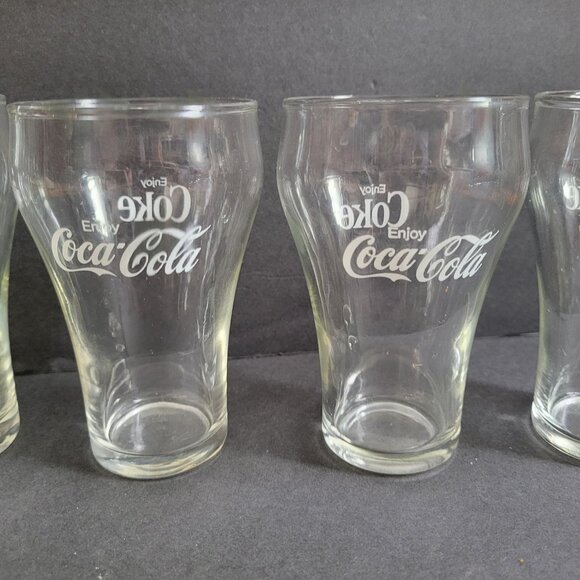 Vintage Coca-Cola Glasses Set Of 5 Enjoy Coke Logo Classic Clear 5.5" Tall - Picture 2 of 4